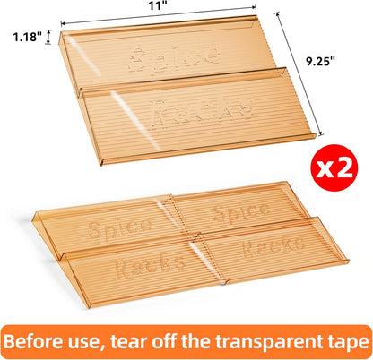 Spice Drawer Organizer, Clear Seasoning Organizer Rack, Expandable From 11" to 22" Wide Kitchen Spice Rack Organizers for Drawer, Countertop (Jars Not Included)