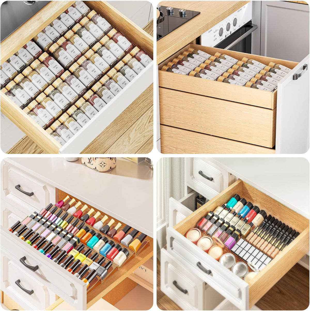 Spice Drawer Organizer, Clear Seasoning Organizer Rack, Expandable From 11" to 22" Wide Kitchen Spice Rack Organizers for Drawer, Countertop (Jars Not Included)