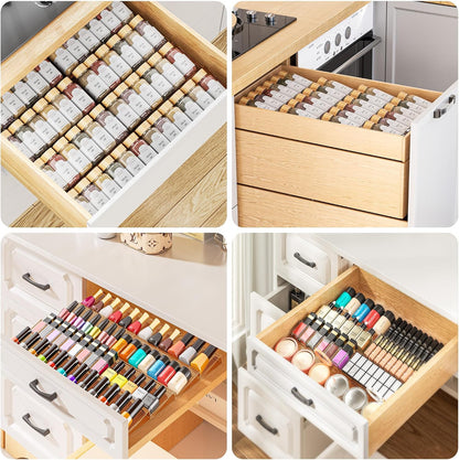 Spice Drawer Organizer, Clear Seasoning Organizer Rack, Expandable From 11" to 22" Wide Kitchen Spice Rack Organizers for Drawer, Countertop (Jars Not Included)