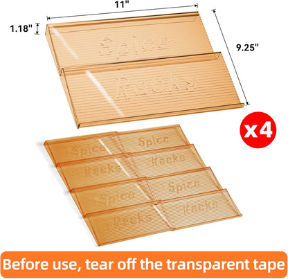 Spice Drawer Organizer, Clear Seasoning Organizer Rack, Expandable From 11" to 22" Wide Kitchen Spice Rack Organizers for Drawer, Countertop (Jars Not Included)