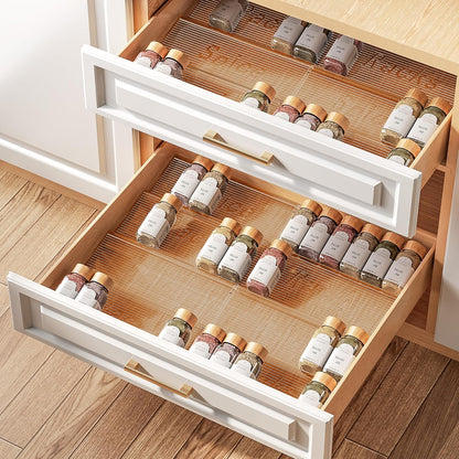Spice Drawer Organizer, Clear Seasoning Organizer Rack, Expandable From 11" to 22" Wide Kitchen Spice Rack Organizers for Drawer, Countertop (Jars Not Included)