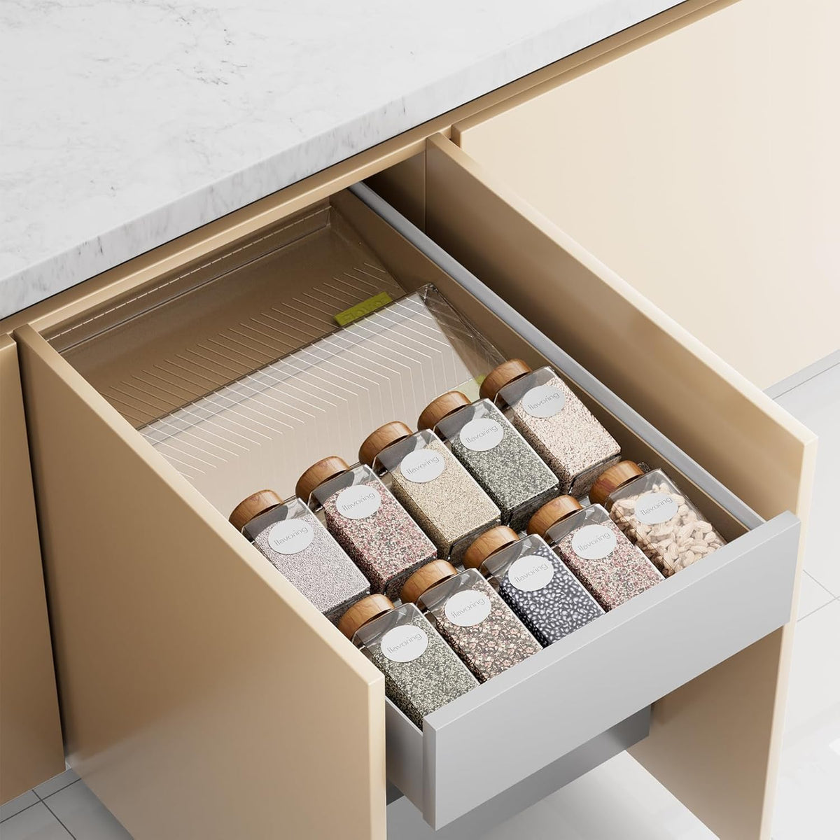 Spice Drawer Organizer, Clear Seasoning Organizer Rack, Expandable From 11" to 22" Wide Kitchen Spice Rack Organizers for Drawer, Countertop (Jars Not Included)