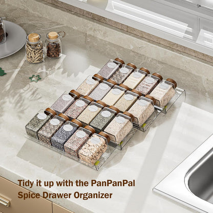 Spice Drawer Organizer, Clear Seasoning Organizer Rack, Expandable From 11" to 22" Wide Kitchen Spice Rack Organizers for Drawer, Countertop (Jars Not Included)