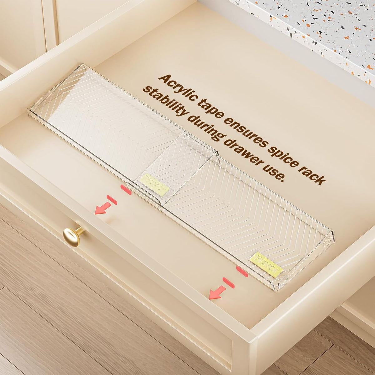 Spice Drawer Organizer, Clear Seasoning Organizer Rack, Expandable From 11" to 22" Wide Kitchen Spice Rack Organizers for Drawer, Countertop (Jars Not Included)
