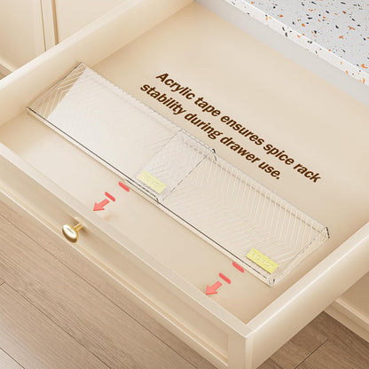 Spice Drawer Organizer, Clear Seasoning Organizer Rack, Expandable From 11" to 22" Wide Kitchen Spice Rack Organizers for Drawer, Countertop (Jars Not Included)