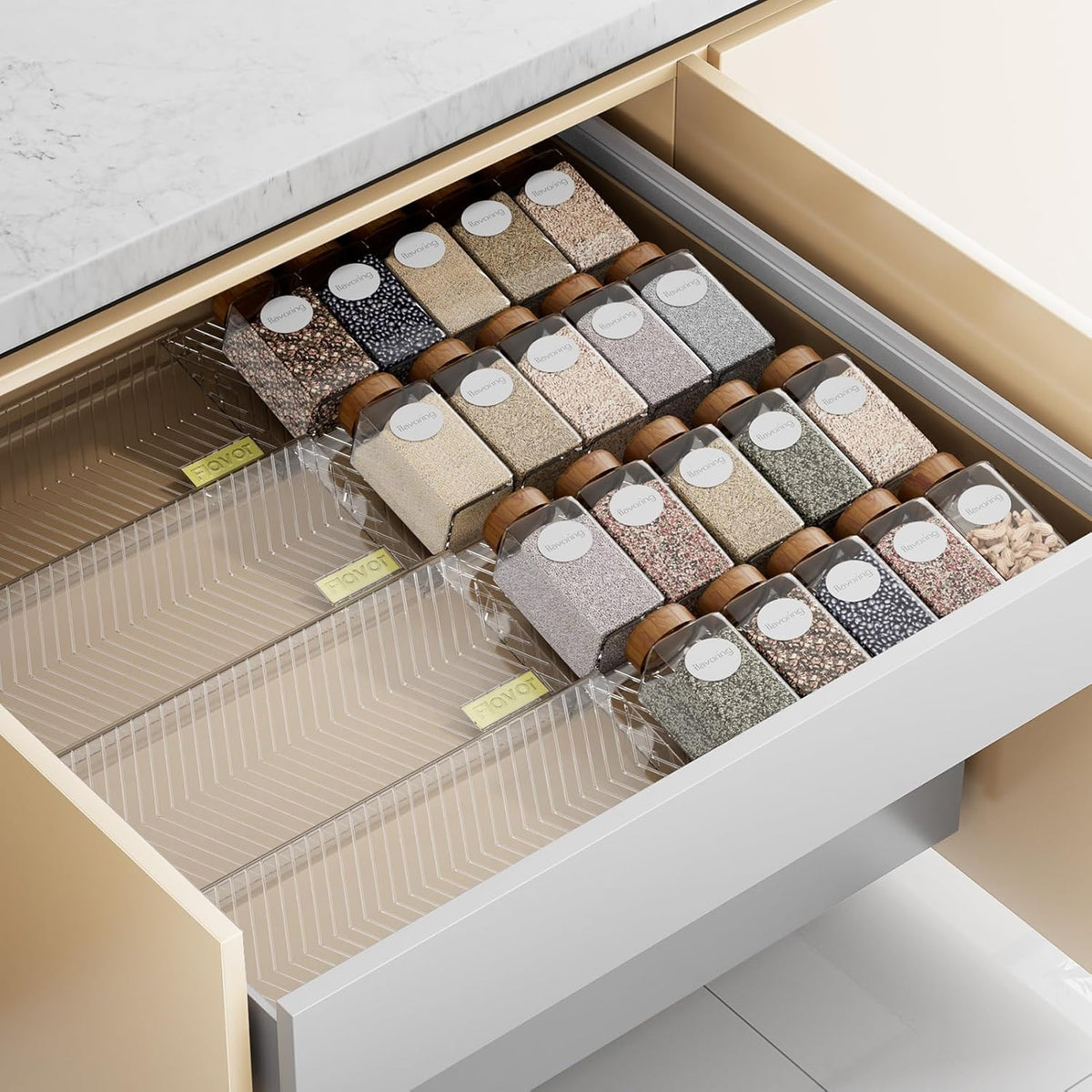 Spice Drawer Organizer, Clear Seasoning Organizer Rack, Expandable From 11" to 22" Wide Kitchen Spice Rack Organizers for Drawer, Countertop (Jars Not Included)