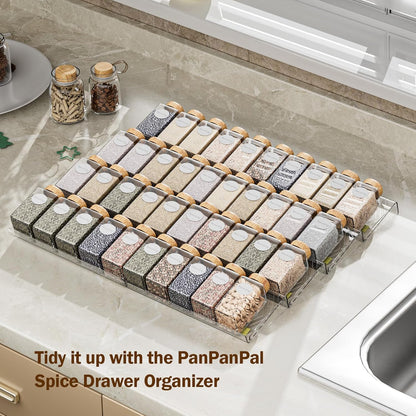 Spice Drawer Organizer, Clear Seasoning Organizer Rack, Expandable From 11" to 22" Wide Kitchen Spice Rack Organizers for Drawer, Countertop (Jars Not Included)