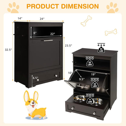 Pet Feeder Station, Dog Food Storage Container with Double Pull Out Dog Bowls, Pet Food Toy Organizer Cabinet, Pet Feeding Station Furniture for Dogs Cats Feeding & Watering Supplies (White)