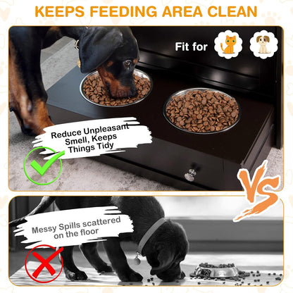 Pet Feeder Station, Dog Food Storage Container with Double Pull Out Dog Bowls, Pet Food Toy Organizer Cabinet, Pet Feeding Station Furniture for Dogs Cats Feeding & Watering Supplies (White)