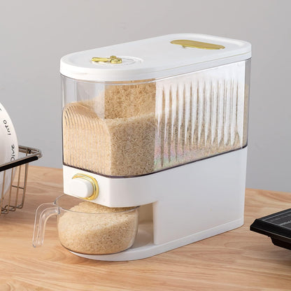 Clear Rice Dispenser, Large Cereal Dispenser with Lid | Time Scale, Measuring Cylinder Moisture Proof Airtight Food Dispenser Bucket for Rice, Corn,Coffee Bean,Grain,Soybean Oatmeal