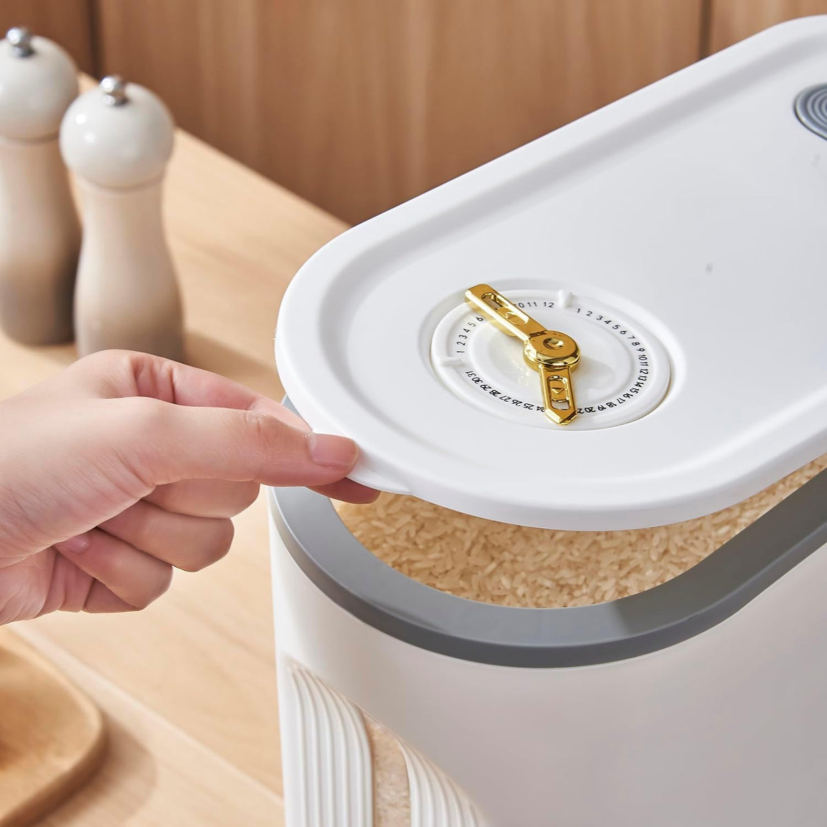 Clear Rice Dispenser, Large Cereal Dispenser with Lid | Time Scale, Measuring Cylinder Moisture Proof Airtight Food Dispenser Bucket for Rice, Corn,Coffee Bean,Grain,Soybean Oatmeal