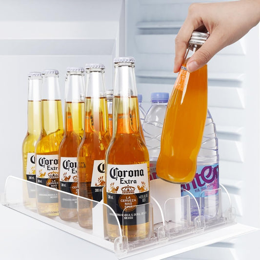Stackable Soda Can Organizer for Refrigerator, Automatic Drink Dispenser with Pusher, Holds 25–30 Cans, 4 Row Fridge Organizer, Adjustable Beverage Rack, Easy Access Storage