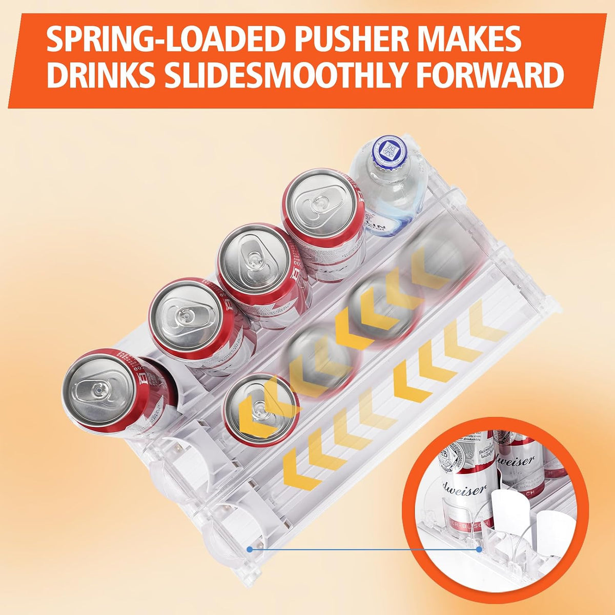 Stackable Soda Can Organizer for Refrigerator, Automatic Drink Dispenser with Pusher, Holds 25–30 Cans, 4 Row Fridge Organizer, Adjustable Beverage Rack, Easy Access Storage