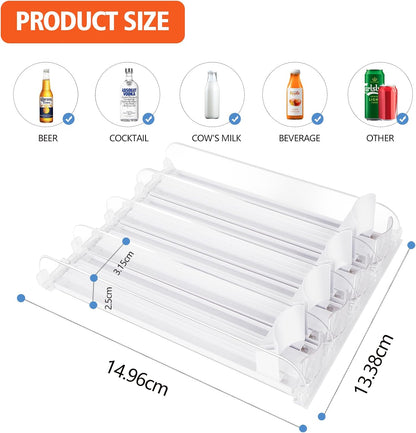 Stackable Soda Can Organizer for Refrigerator, Automatic Drink Dispenser with Pusher, Holds 25–30 Cans, 4 Row Fridge Organizer, Adjustable Beverage Rack, Easy Access Storage