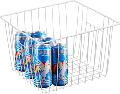 Deep Refrigerator Freezer Baskets, Large Household Wire Storage Basket Bins Organizer with Handles for Kitchen, Pantry, Freezer, Cabinet, Closets, Pearl White, Set of 2