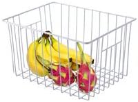 Deep Refrigerator Freezer Baskets, Large Household Wire Storage Basket Bins Organizer with Handles for Kitchen, Pantry, Freezer, Cabinet, Closets, Pearl White, Set of 2
