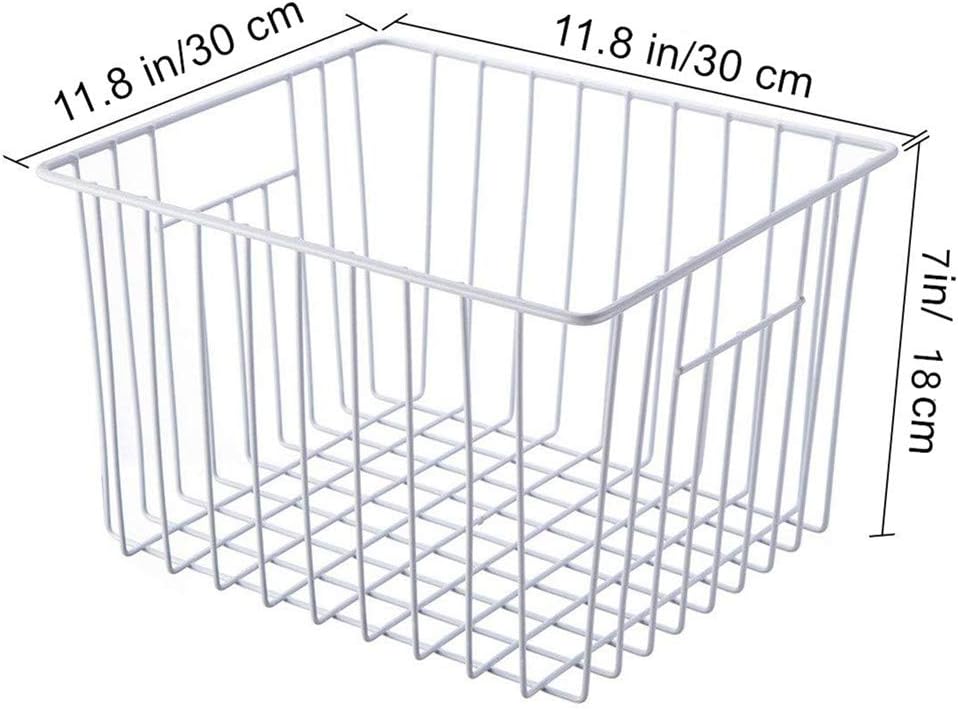 Deep Refrigerator Freezer Baskets, Large Household Wire Storage Basket Bins Organizer with Handles for Kitchen, Pantry, Freezer, Cabinet, Closets, Pearl White, Set of 2