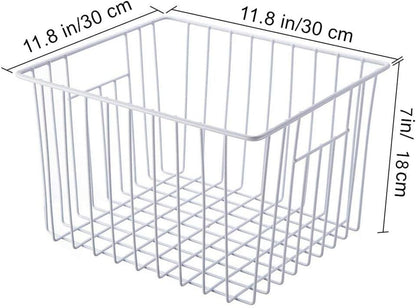 Deep Refrigerator Freezer Baskets, Large Household Wire Storage Basket Bins Organizer with Handles for Kitchen, Pantry, Freezer, Cabinet, Closets, Pearl White, Set of 2