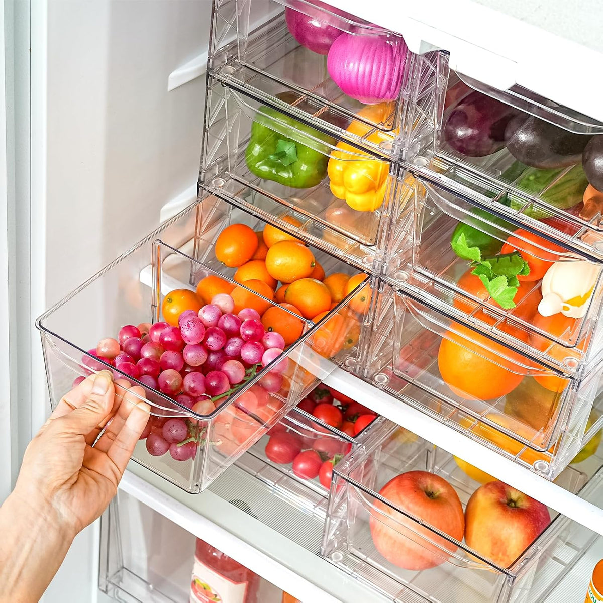 Clemate 6Pack Pantry Organizers and Storage,Clear Stackable Kitchen Storage Organizer,Foods Organizer Bins with Handles, Easily Assemble for Bathroom, Kitchen, Refrigerator, Pantry, Cabinet, Closet