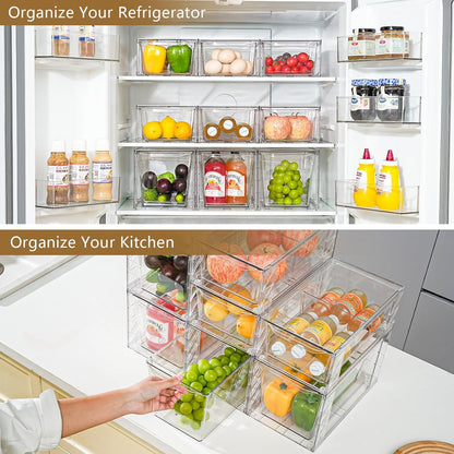 Clemate 6Pack Pantry Organizers and Storage,Clear Stackable Kitchen Storage Organizer,Foods Organizer Bins with Handles, Easily Assemble for Bathroom, Kitchen, Refrigerator, Pantry, Cabinet, Closet