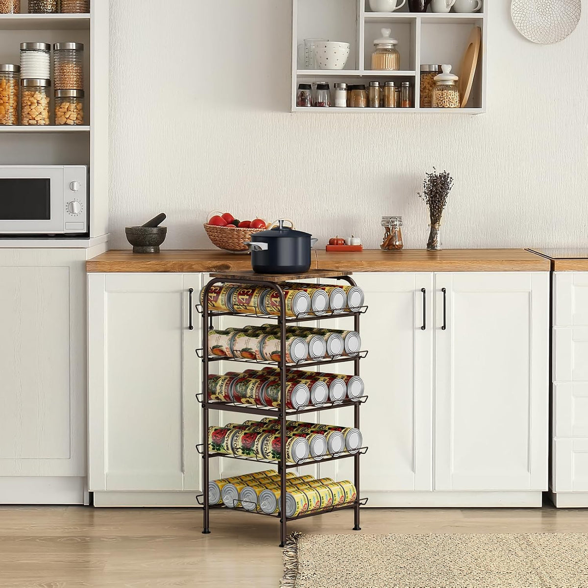 Water Bottle Organizer 5 Tier Free Standing Water Bottle Holder Rack Large Capacity Bottled Water Storage Rack Metal Soda Can Beverage Drink Stand Shelf for Kitchen Pantry Office, Brown