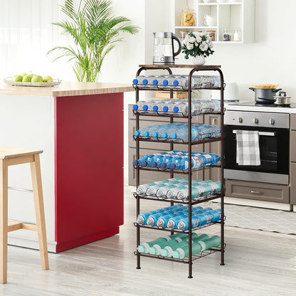 Water Bottle Organizer 5 Tier Free Standing Water Bottle Holder Rack Large Capacity Bottled Water Storage Rack Metal Soda Can Beverage Drink Stand Shelf for Kitchen Pantry Office, Brown