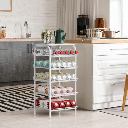 Water Bottle Organizer 5 Tier Free Standing Water Bottle Holder Rack Large Capacity Bottled Water Storage Rack Metal Soda Can Beverage Drink Stand Shelf for Kitchen Pantry Office, Brown