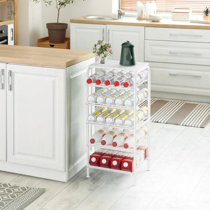 Water Bottle Organizer 5 Tier Free Standing Water Bottle Holder Rack Large Capacity Bottled Water Storage Rack Metal Soda Can Beverage Drink Stand Shelf for Kitchen Pantry Office, Brown
