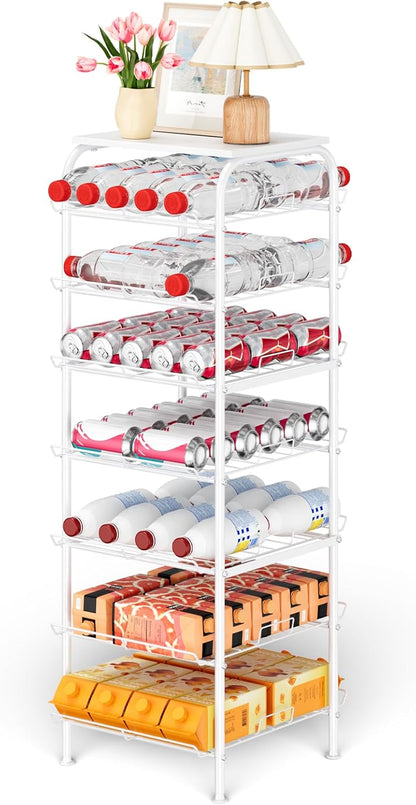 Water Bottle Organizer 5 Tier Free Standing Water Bottle Holder Rack Large Capacity Bottled Water Storage Rack Metal Soda Can Beverage Drink Stand Shelf for Kitchen Pantry Office, Brown