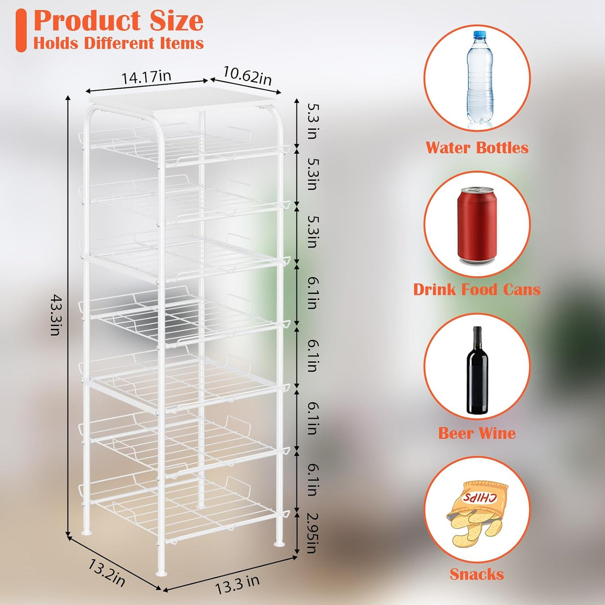 Water Bottle Organizer 5 Tier Free Standing Water Bottle Holder Rack Large Capacity Bottled Water Storage Rack Metal Soda Can Beverage Drink Stand Shelf for Kitchen Pantry Office, Brown