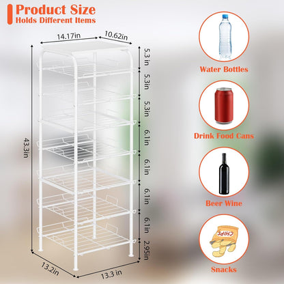 Water Bottle Organizer 5 Tier Free Standing Water Bottle Holder Rack Large Capacity Bottled Water Storage Rack Metal Soda Can Beverage Drink Stand Shelf for Kitchen Pantry Office, Brown