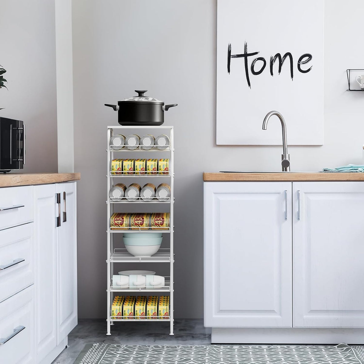 Water Bottle Organizer 5 Tier Free Standing Water Bottle Holder Rack Large Capacity Bottled Water Storage Rack Metal Soda Can Beverage Drink Stand Shelf for Kitchen Pantry Office, Brown