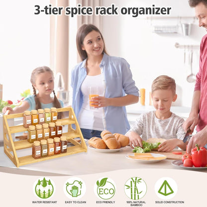 Spice Rack - Tiered Spice Rack Organization for Cabinet - 3 Tier Bamboo Display Spice Shelf for Countertop