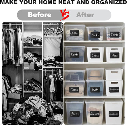 100 Pack Chalkboard Labels for Storage Bins, 6 X 4 in, Black | Removable Adhesive Labels, Tear Resistant, Includes 1 White Liquid Chalk Marker, for Home, School, Office Organization