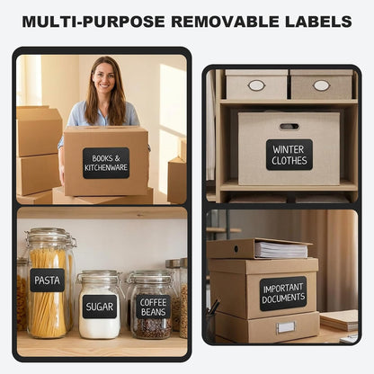 100 Pack Chalkboard Labels for Storage Bins, 6 X 4 in, Black | Removable Adhesive Labels, Tear Resistant, Includes 1 White Liquid Chalk Marker, for Home, School, Office Organization