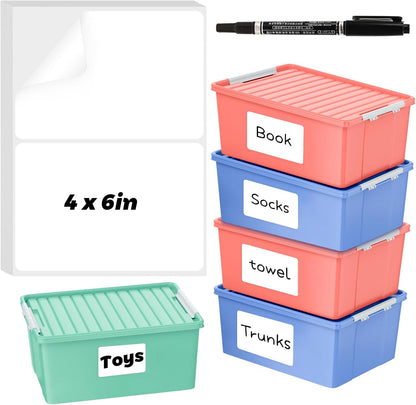 100 Pack Chalkboard Labels for Storage Bins, 6 X 4 in, Black | Removable Adhesive Labels, Tear Resistant, Includes 1 White Liquid Chalk Marker, for Home, School, Office Organization