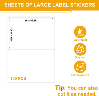 100 Pack Chalkboard Labels for Storage Bins, 6 X 4 in, Black | Removable Adhesive Labels, Tear Resistant, Includes 1 White Liquid Chalk Marker, for Home, School, Office Organization