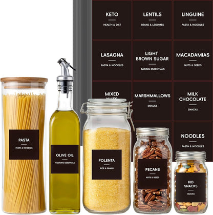 276 Pantry Labels for Food Containers, Black Preprinted Minimalist Waterproof Stickers for Pantry Labels for Food Storage, Organize Pantry Essentials Canister Label, Jars and Kitchen