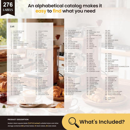 276 Pantry Labels for Food Containers, Black Preprinted Minimalist Waterproof Stickers for Pantry Labels for Food Storage, Organize Pantry Essentials Canister Label, Jars and Kitchen