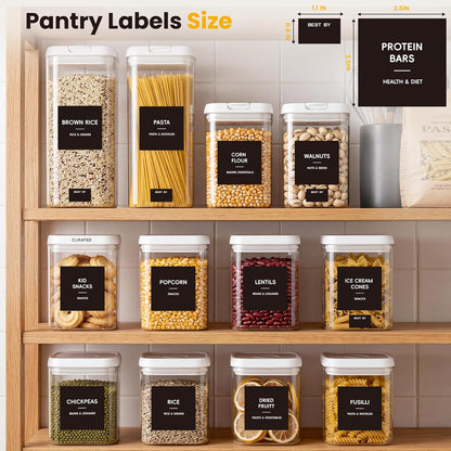 276 Pantry Labels for Food Containers, Black Preprinted Minimalist Waterproof Stickers for Pantry Labels for Food Storage, Organize Pantry Essentials Canister Label, Jars and Kitchen