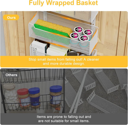 Over the Door Organizer, 8-Tier Pantry Organizer with Fully Enclosed Mesh Baskets, Heavy-Duty Metal Hanging Spice Rack for Kitchen Bathroom Laundry Room, 2-in-1 Wall Mount or Door Mount, Black