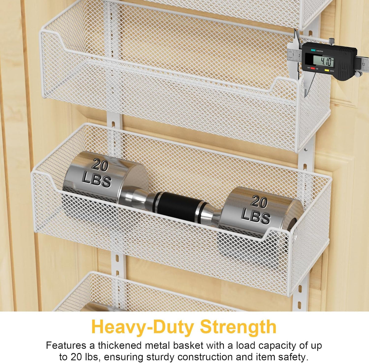 Over the Door Organizer, 8-Tier Pantry Organizer with Fully Enclosed Mesh Baskets, Heavy-Duty Metal Hanging Spice Rack for Kitchen Bathroom Laundry Room, 2-in-1 Wall Mount or Door Mount, Black