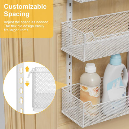 Over the Door Organizer, 8-Tier Pantry Organizer with Fully Enclosed Mesh Baskets, Heavy-Duty Metal Hanging Spice Rack for Kitchen Bathroom Laundry Room, 2-in-1 Wall Mount or Door Mount, Black