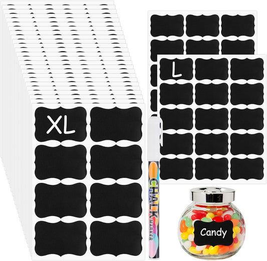 230 Pcs Labels for Jars, 2 Size Waterproof Chalkboard Labels | for Food Containers, Storage Bins, Mason Jars, Reusable Blackboard Stickers with 1 Erasable Chalk Marker (Irregular Shape)
