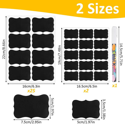230 Pcs Labels for Jars, 2 Size Waterproof Chalkboard Labels | for Food Containers, Storage Bins, Mason Jars, Reusable Blackboard Stickers with 1 Erasable Chalk Marker (Irregular Shape)