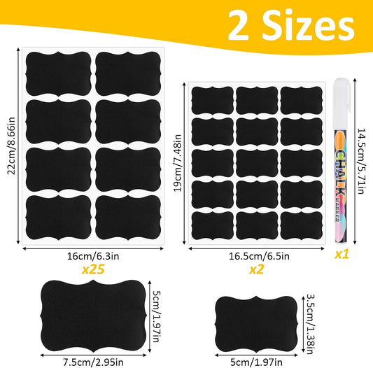 230 Pcs Labels for Jars, 2 Size Waterproof Chalkboard Labels | for Food Containers, Storage Bins, Mason Jars, Reusable Blackboard Stickers with 1 Erasable Chalk Marker (Irregular Shape)