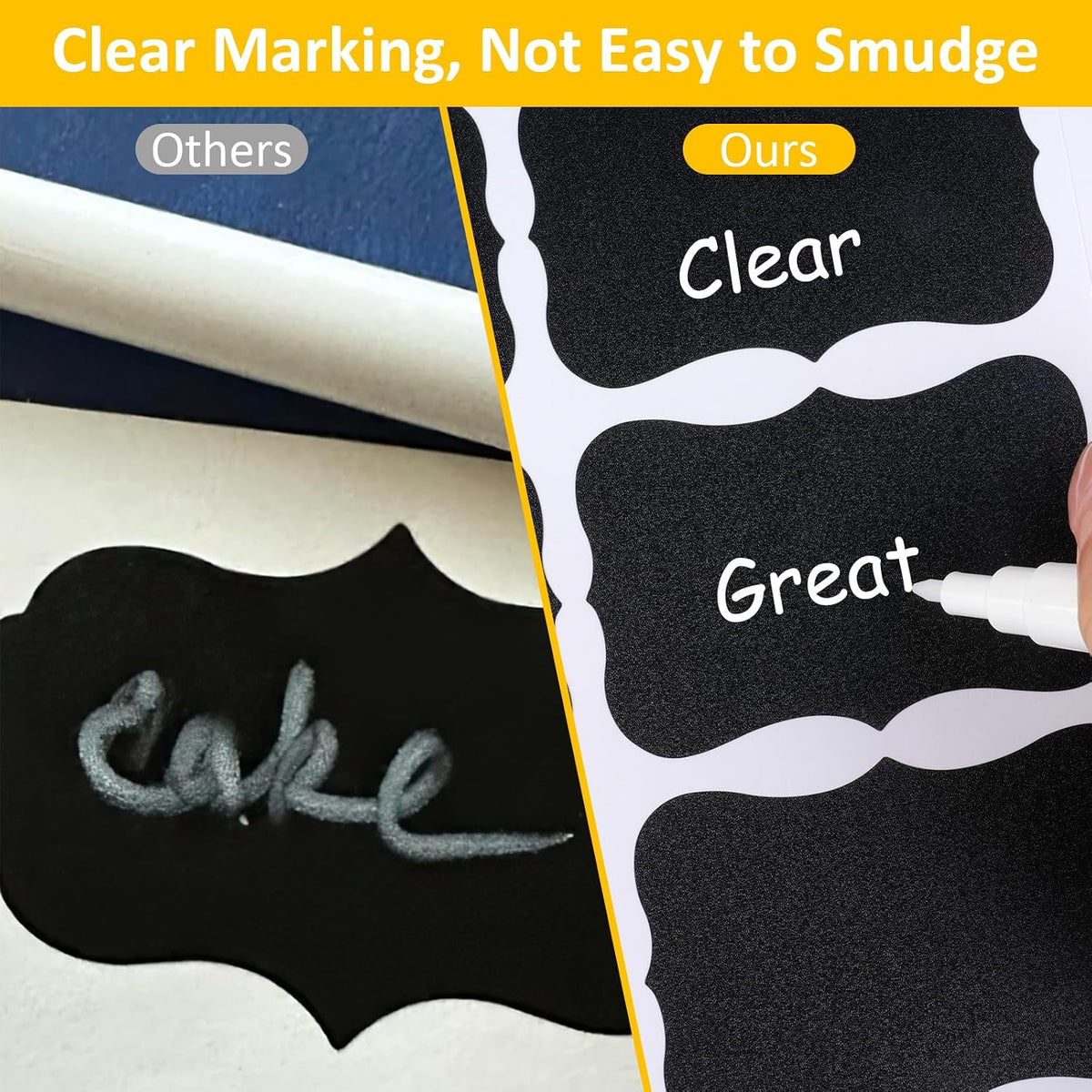 230 Pcs Labels for Jars, 2 Size Waterproof Chalkboard Labels | for Food Containers, Storage Bins, Mason Jars, Reusable Blackboard Stickers with 1 Erasable Chalk Marker (Irregular Shape)