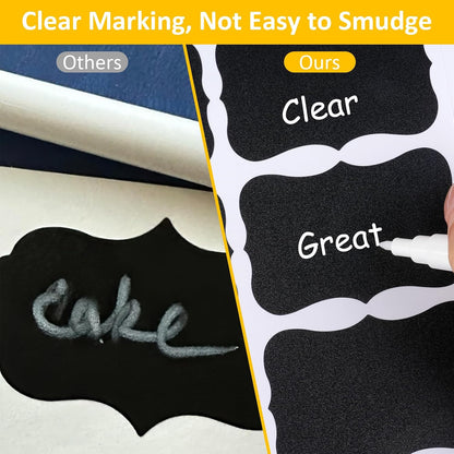 230 Pcs Labels for Jars, 2 Size Waterproof Chalkboard Labels | for Food Containers, Storage Bins, Mason Jars, Reusable Blackboard Stickers with 1 Erasable Chalk Marker (Irregular Shape)