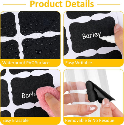 230 Pcs Labels for Jars, 2 Size Waterproof Chalkboard Labels | for Food Containers, Storage Bins, Mason Jars, Reusable Blackboard Stickers with 1 Erasable Chalk Marker (Irregular Shape)