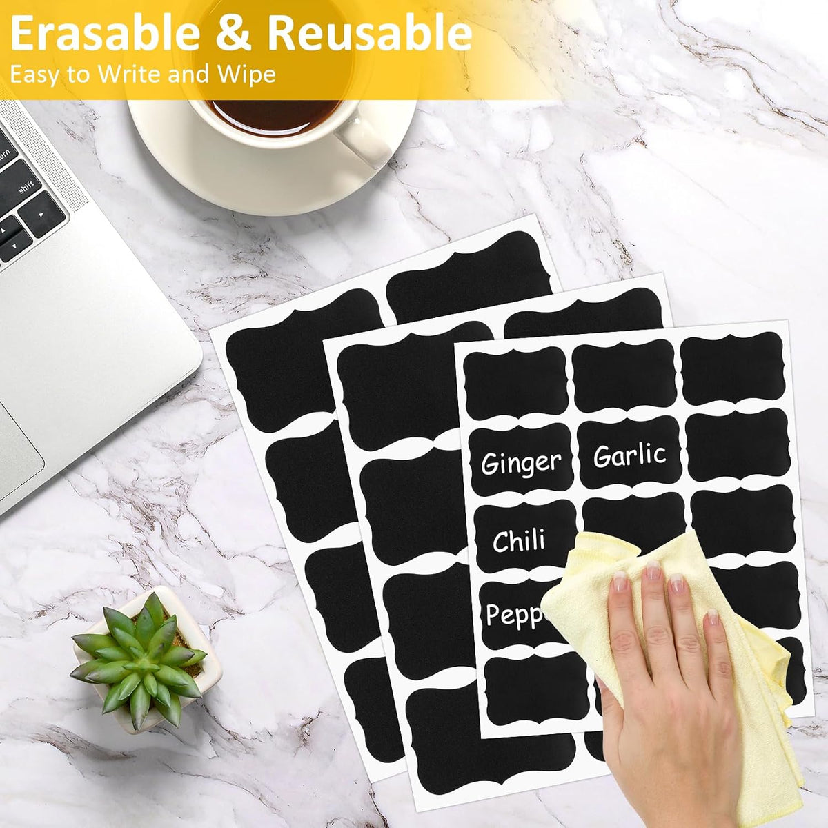 230 Pcs Labels for Jars, 2 Size Waterproof Chalkboard Labels | for Food Containers, Storage Bins, Mason Jars, Reusable Blackboard Stickers with 1 Erasable Chalk Marker (Irregular Shape)